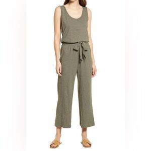 CASLON Stripe Belted Jersey Jumpsuit One Piece Outfit Green Cotton Women’s Small